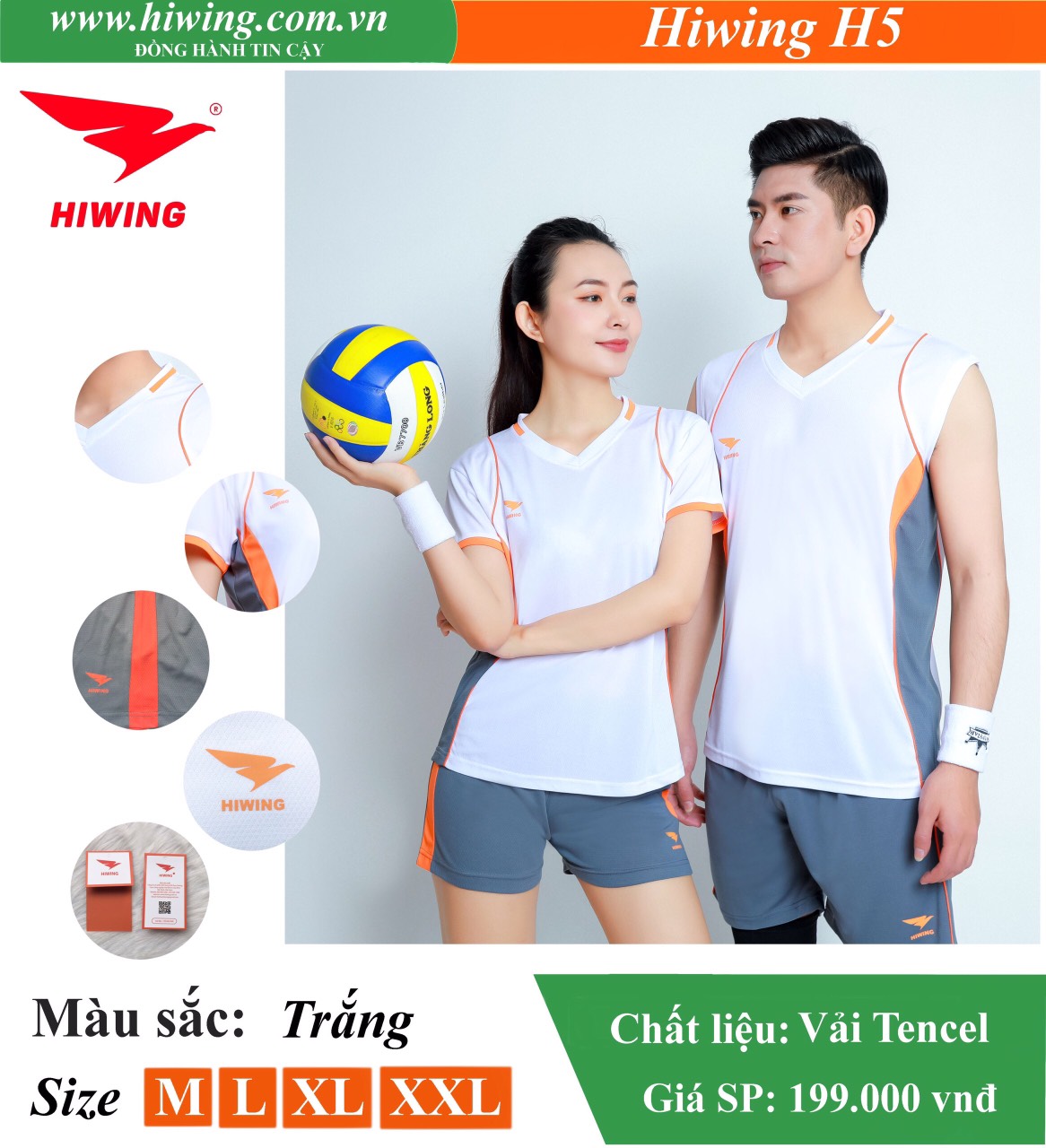 Áo bóng chuyền Nữ Hiwing H5 màu Trắng