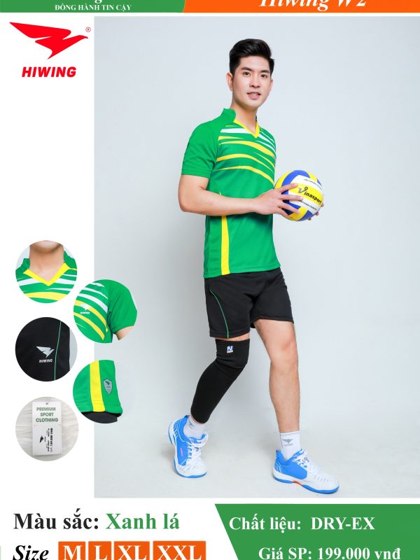 Áo bóng chuyền, áo cầu lông Nam Hiwing W2 màu Xanh Lá
