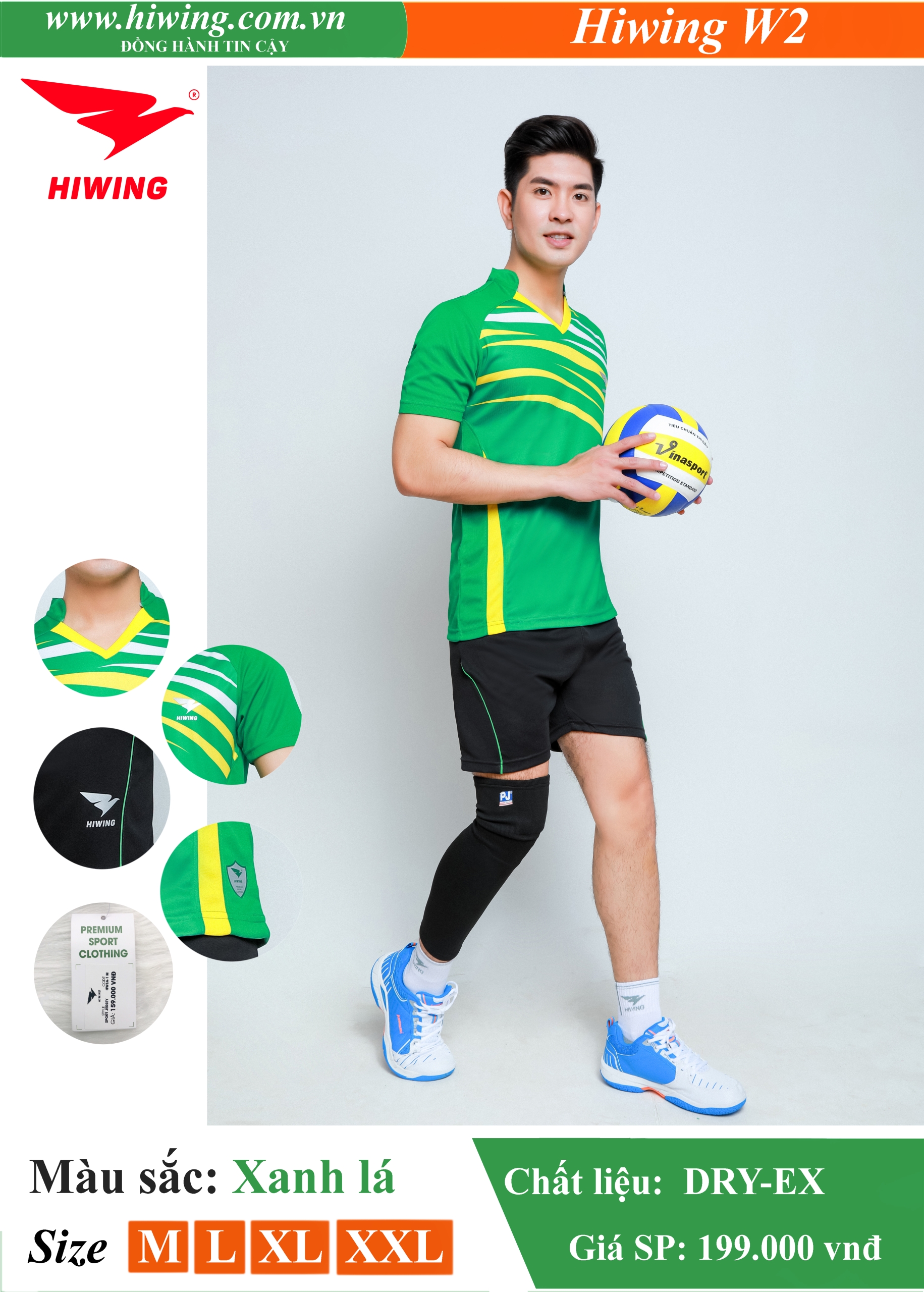 Áo bóng chuyền, áo cầu lông Nam Hiwing W2 màu Xanh Lá