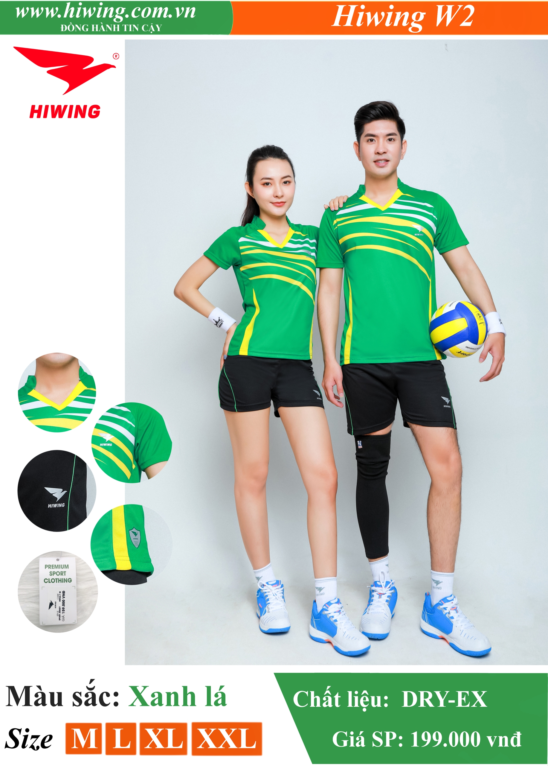 Áo bóng chuyền, áo cầu lông Nam Hiwing W2 màu Xanh Lá