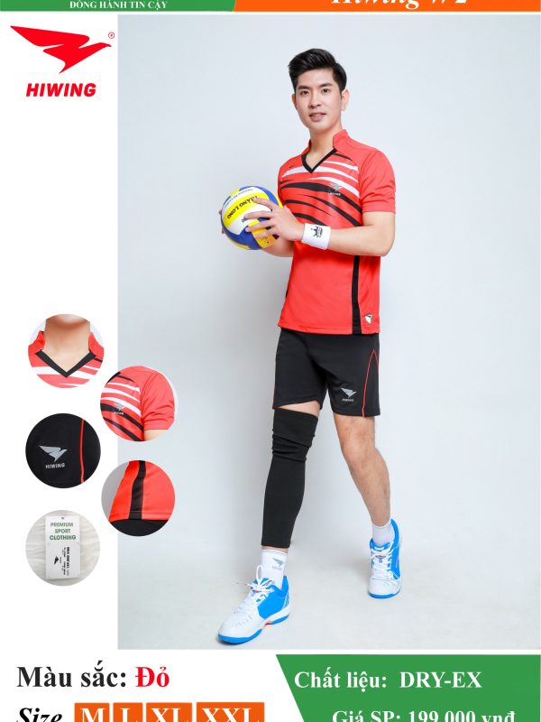 Áo bóng chuyền, áo cầu lông Nam Hiwing W2 màu Đỏ