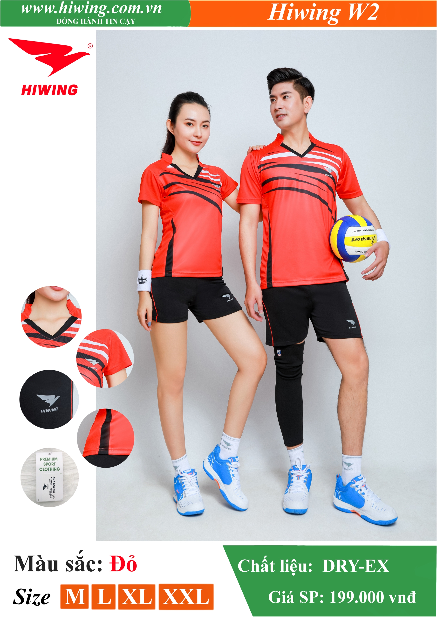 Áo bóng chuyền, áo cầu lông Nam Hiwing W2 màu Đỏ