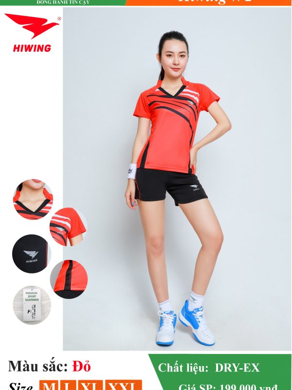 Áo bóng chuyền, áo cầu lông Nữ Hiwing W2 màu Đỏ