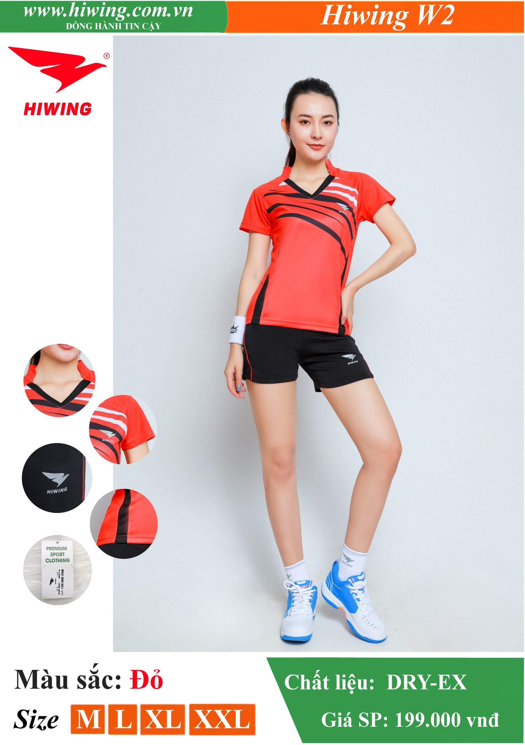 Áo bóng chuyền, áo cầu lông Nữ Hiwing W2 màu Đỏ