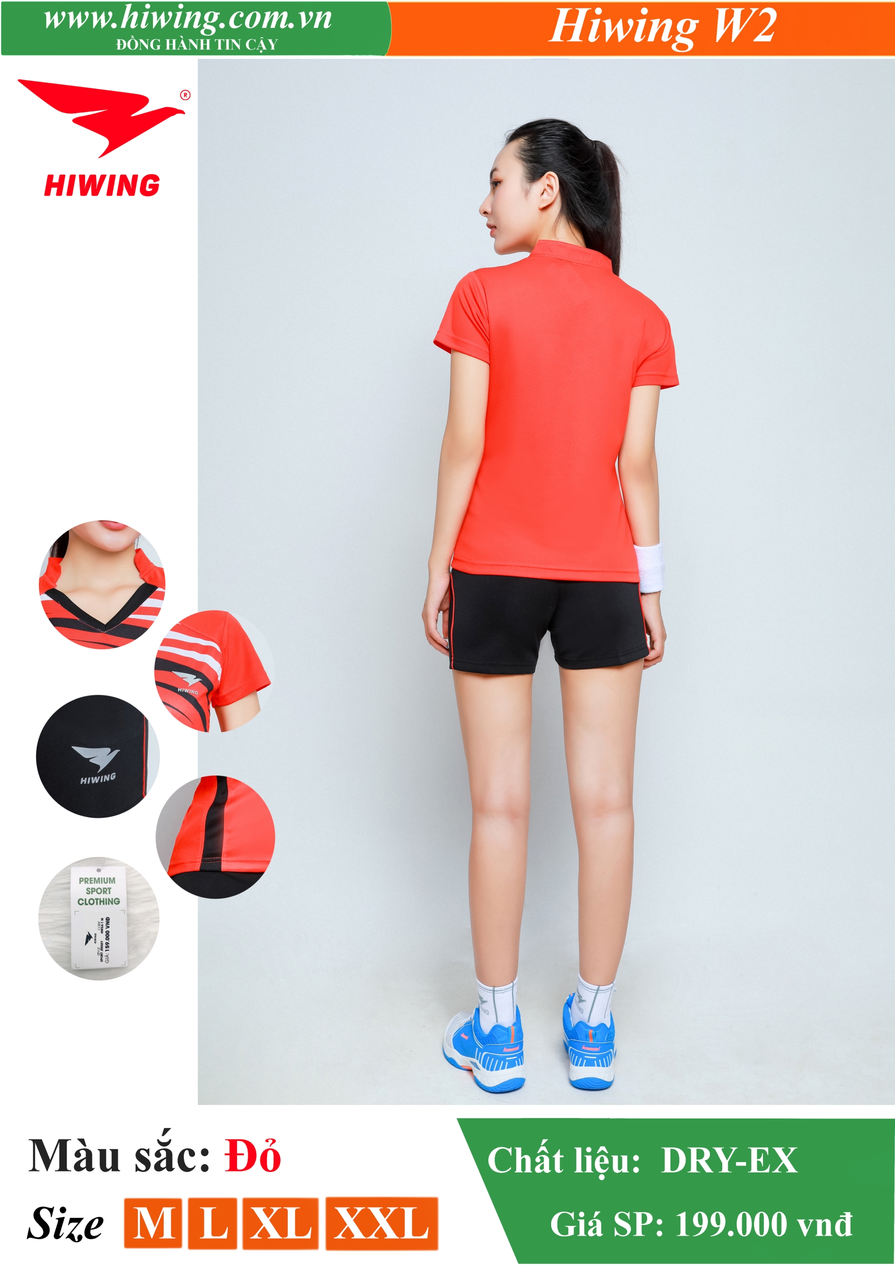 Áo bóng chuyền, áo cầu lông Nữ Hiwing W2 màu Đỏ