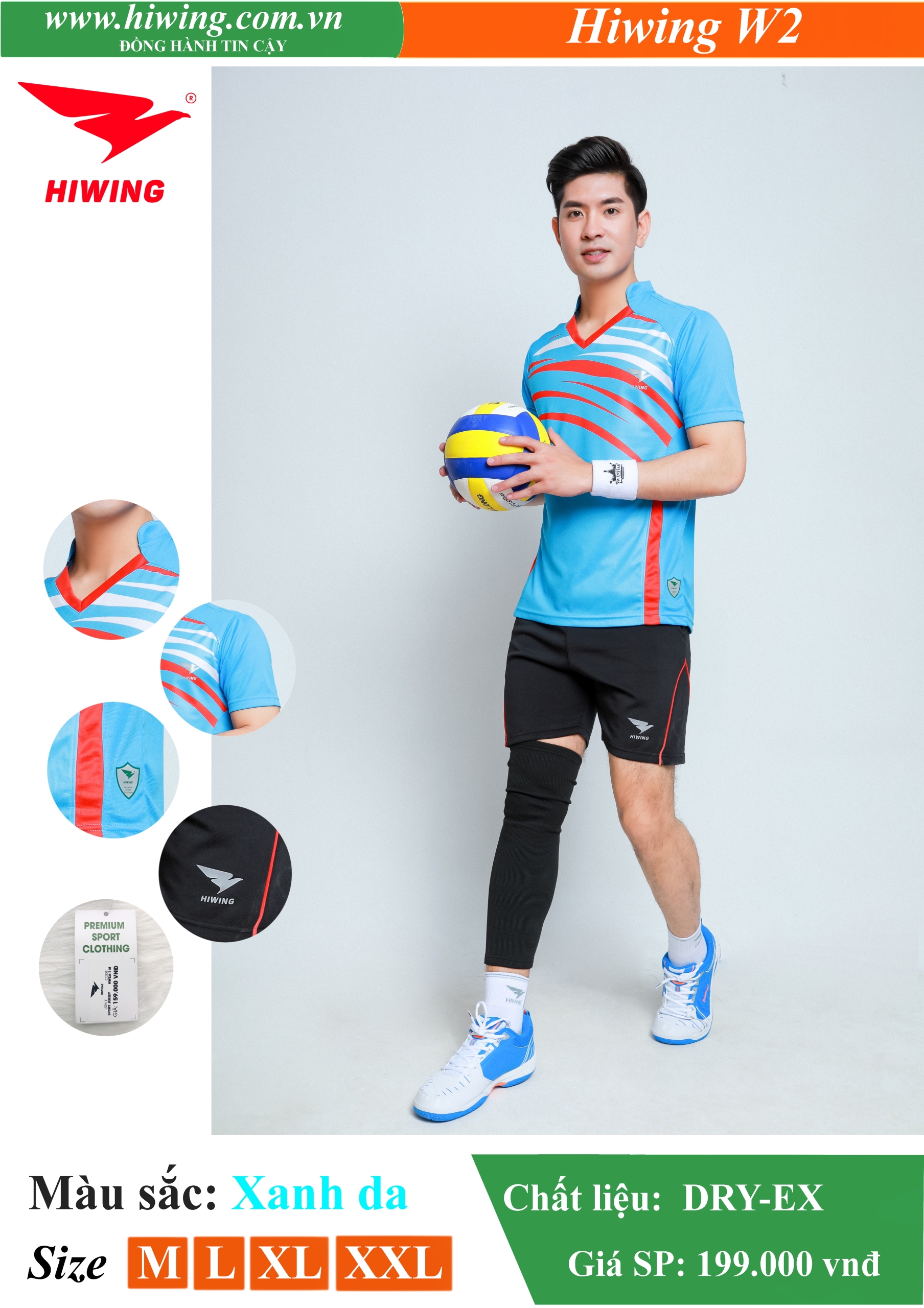 Áo bóng chuyền, áo cầu lông Nam Hiwing W2 màu Xanh Biển