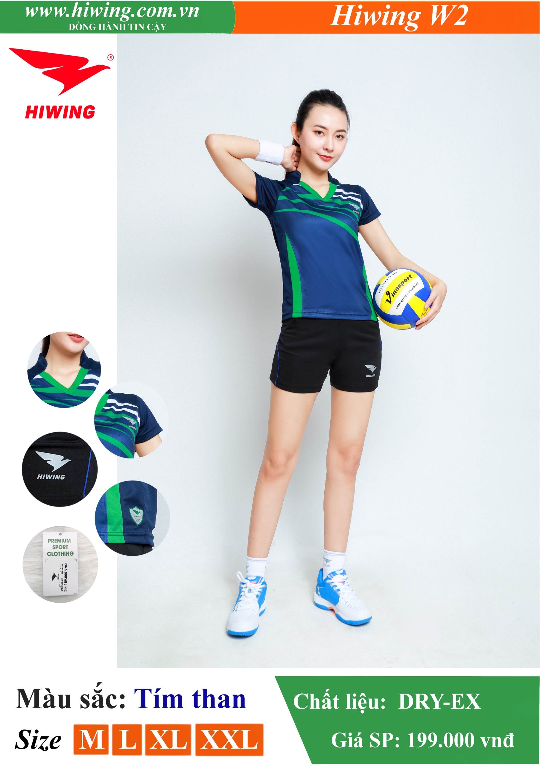 Áo bóng chuyền, áo cầu lông Nữ Hiwing W2 màu Tím Than