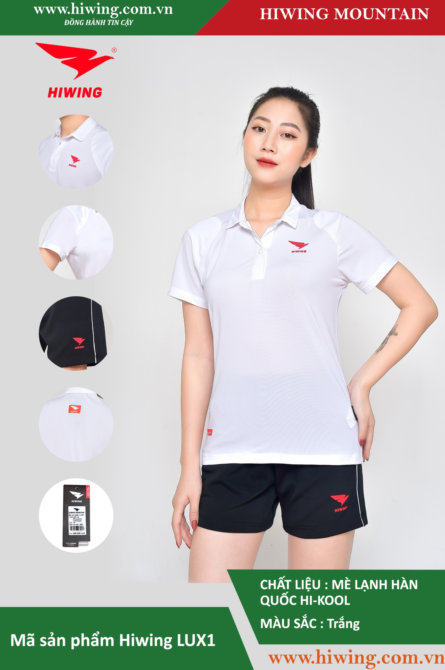 Áo cầu lông Nữ Hiwing Lux 1 màu Trắng