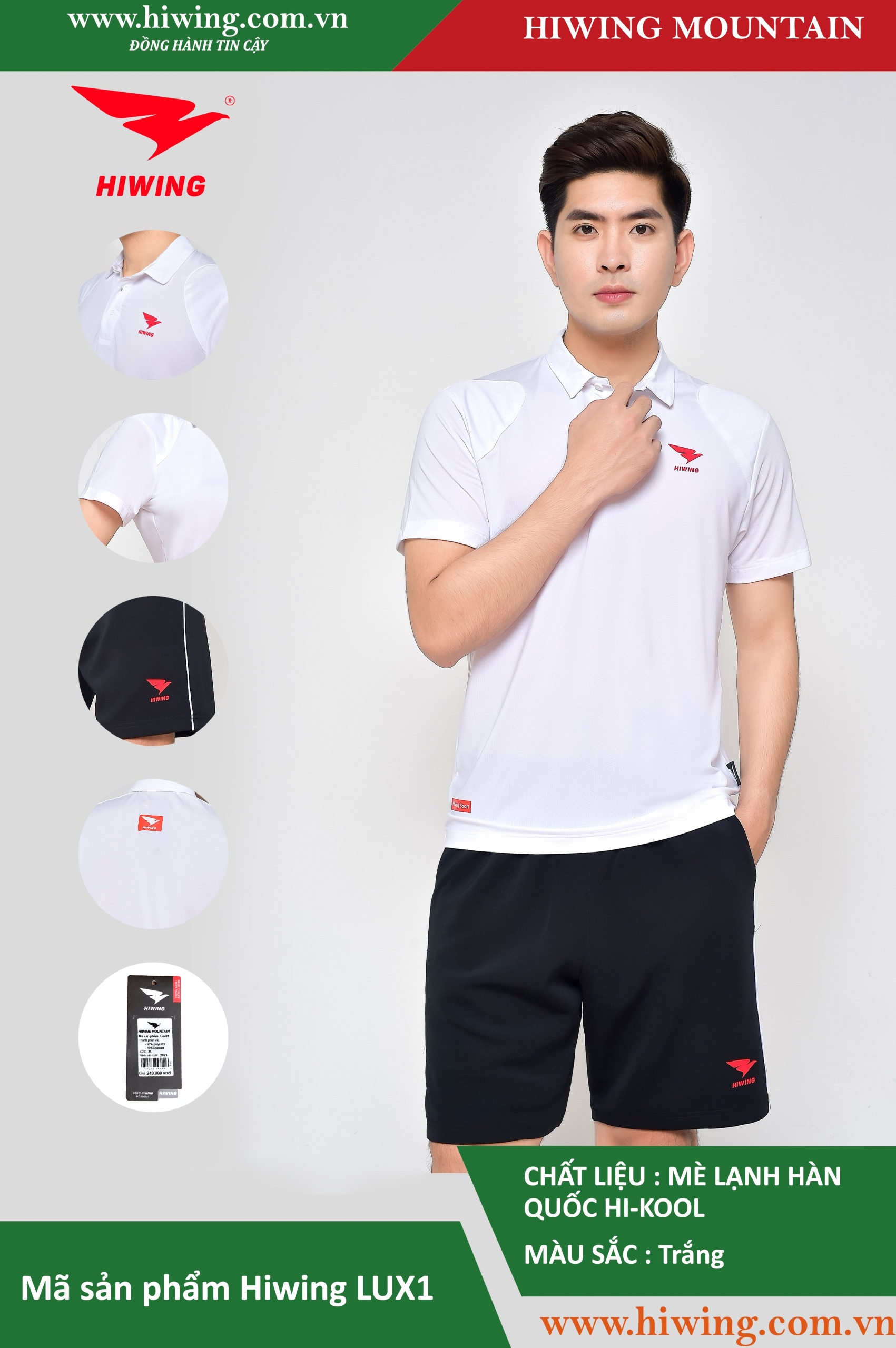 Áo cầu lông Nam Hiwing Lux 1 màu Trắng