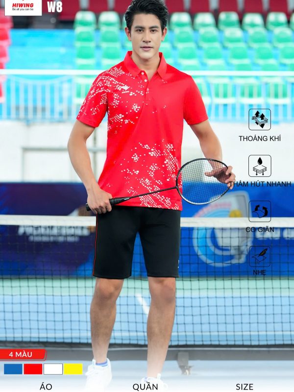 Áo Cầu Lông , Pickleball Hiwing W8 Nam - Màu Đỏ