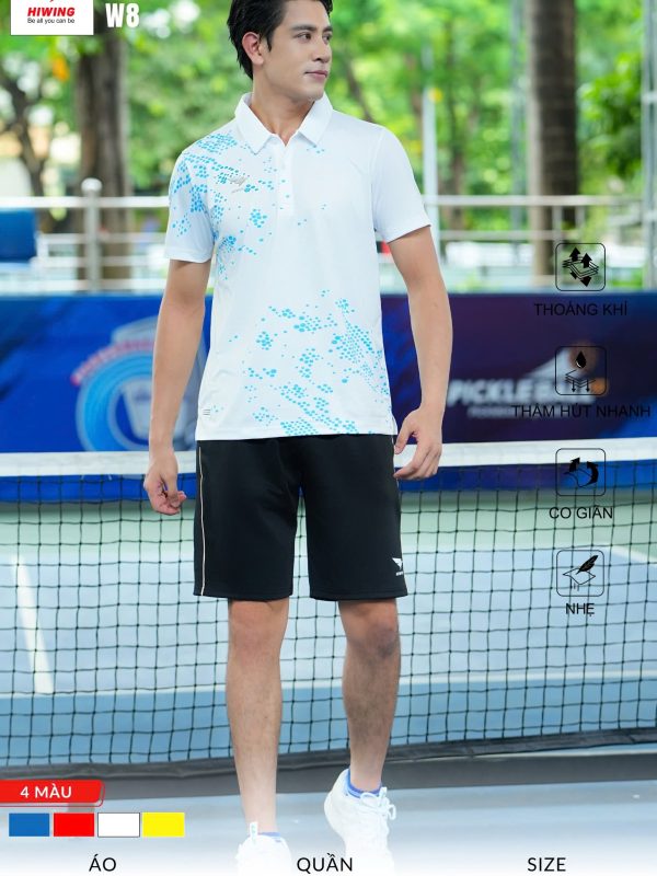 Áo Cầu Lông , Pickleball Hiwing W8 Nam - Màu Trắng