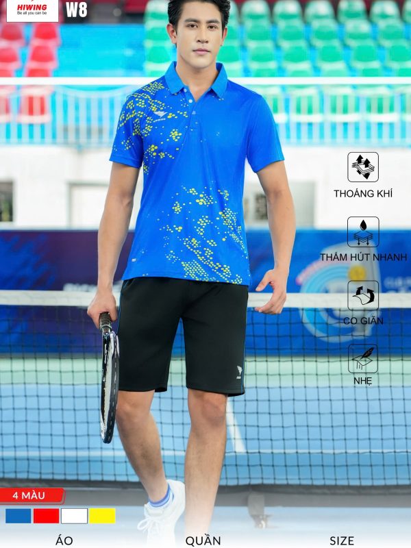 Áo Cầu Lông , Pickleball Hiwing W8 Nam - Màu Xanh