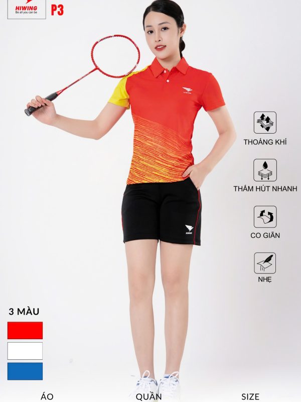 Áo Pickleball, Cầu Lông, Bóng Chuyền Hiwing P3 Nữ –  Màu Đỏ