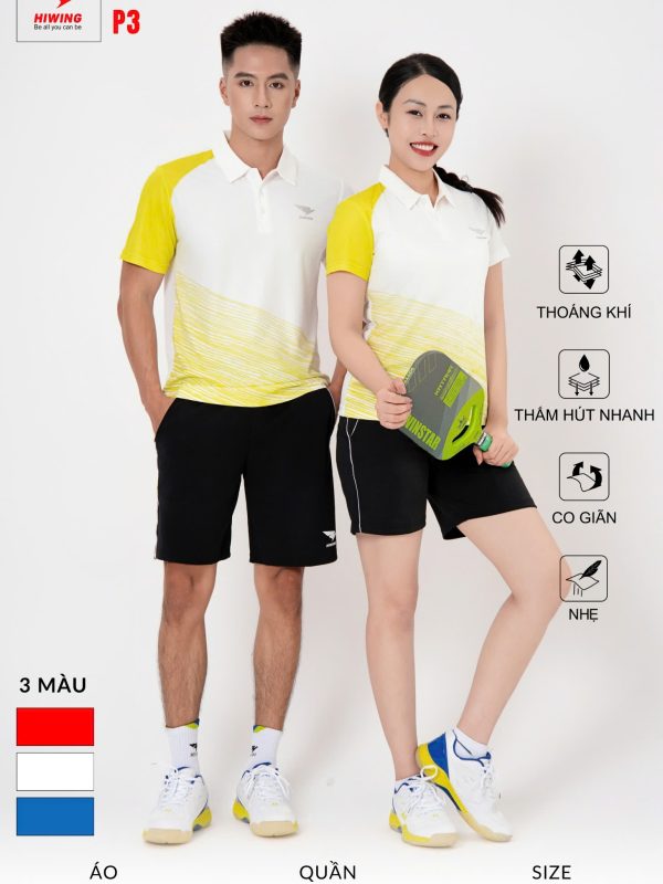 Alternative view of Áo Pickleball, Cầu Lông, Bóng Chuyền Hiwing P3 Nam –  Màu Vàng