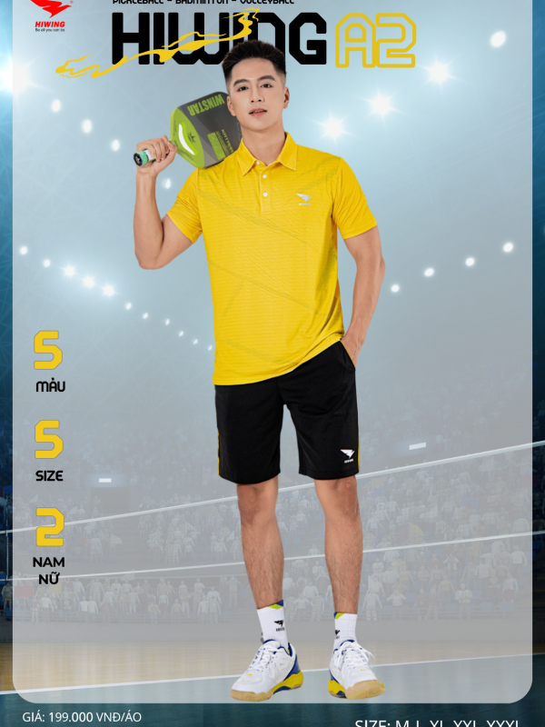 Áo Cầu Lông , Pickleball Hiwing A2 Nam - Màu Vàng