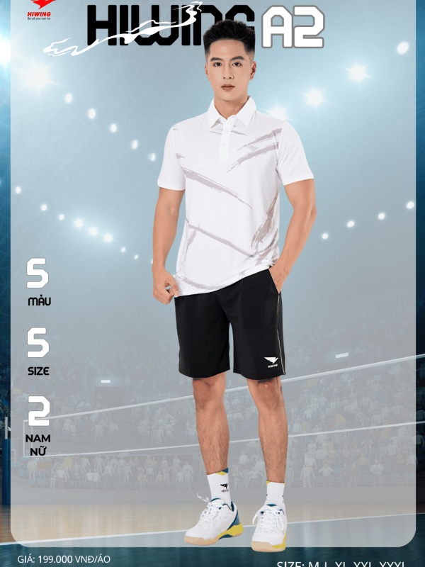 Áo Cầu Lông , Pickleball Hiwing A2 Nam - Màu Trắng