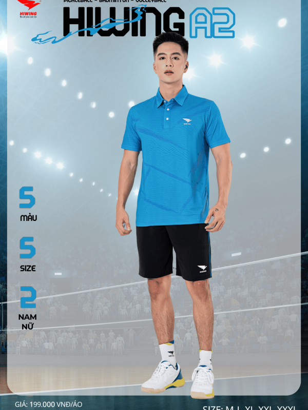 Áo Cầu Lông , Pickleball Hiwing A2 Nam - Màu Xanh Da