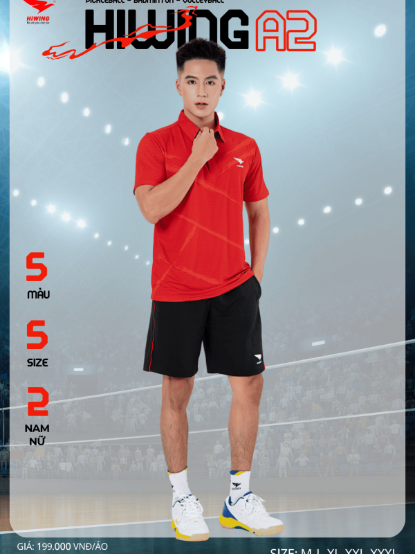 Áo Cầu Lông , Pickleball Hiwing A2 Nam - Màu Đỏ