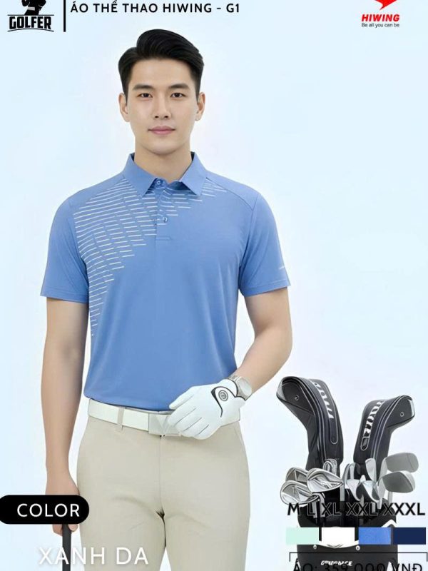 Áo Thể Thao Golf , Pickleball Cao Cấp Hiwing G1 Nam Màu Xanh Da