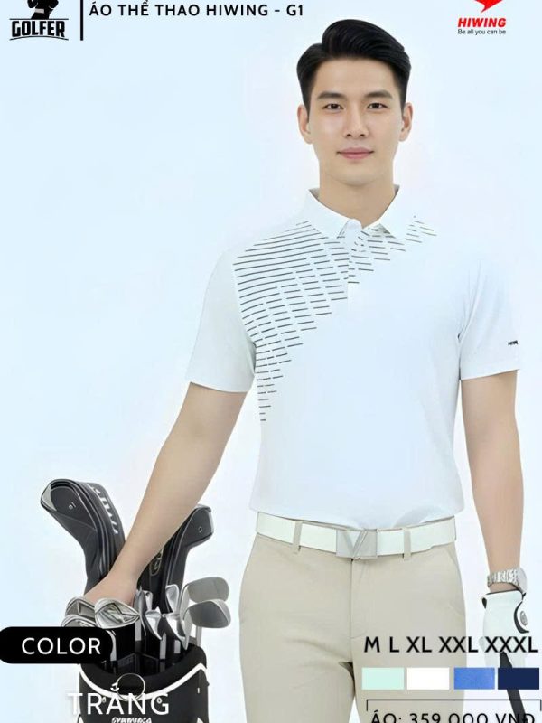 Áo Thể Thao Golf , Pickleball Cao Cấp Hiwing G1 Nam Màu Trắng