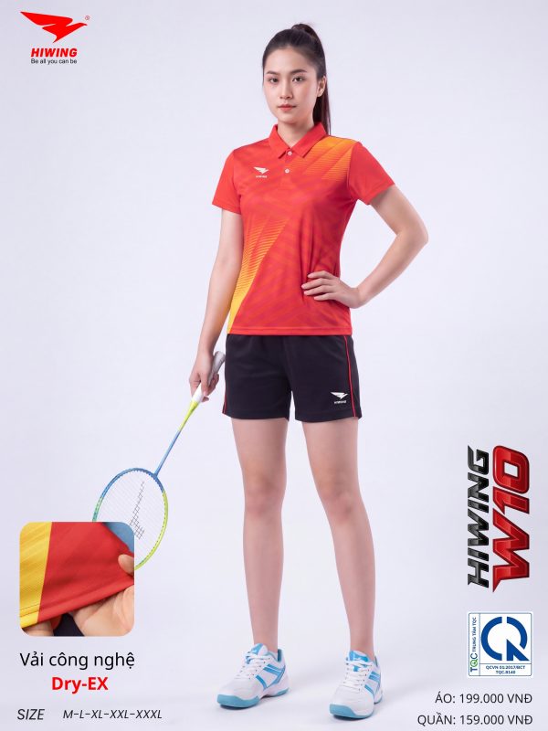 Áo Pickleball Cầu Lông Hiwing W10 Nữ Màu Đỏ Chính Hãng (Vải DRY-EX) — Siêu Nhẹ, Thoáng Mát