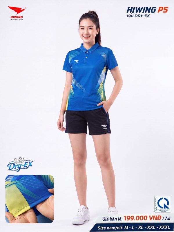 Áo Pickleball Cầu Lông Hiwing P5 Nữ Màu Xanh Chính Hãng (Vải DRY-EX) — Siêu Nhẹ, Thoáng Mát