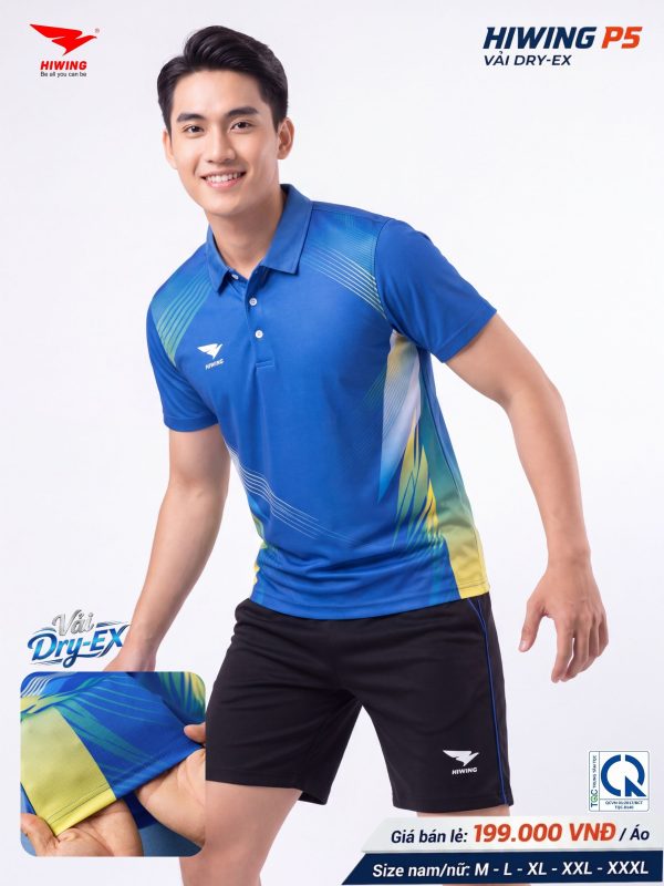 Alternative view of Áo Pickleball Cầu Lông Hiwing P5 Nam Màu Xanh Chính Hãng (Vải DRY-EX) — Siêu Nhẹ, Thoáng Mát