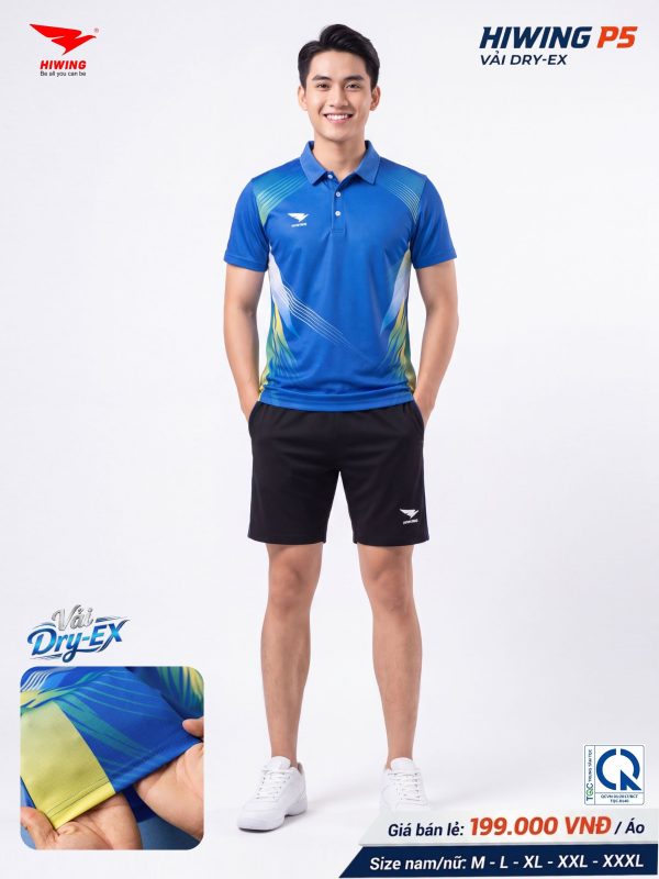 Áo Pickleball Cầu Lông Hiwing P5 Nam Màu Xanh Chính Hãng (Vải DRY-EX) — Siêu Nhẹ, Thoáng Mát
