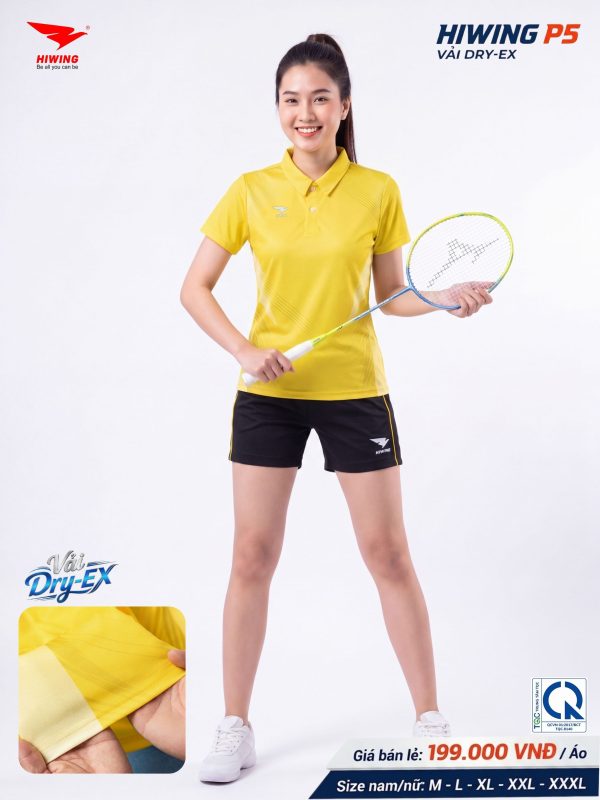 Áo Pickleball Cầu Lông Hiwing P5 Nữ Màu Vàng Chính Hãng (Vải DRY-EX) — Siêu Nhẹ, Thoáng Mát
