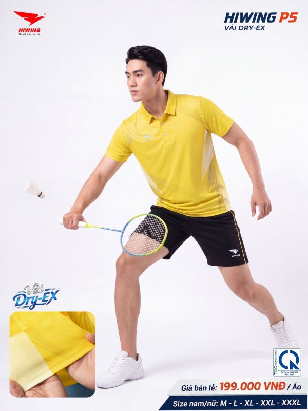 Alternative view of Áo Pickleball Cầu Lông Hiwing P5 Nam Màu Vàng Chính Hãng (Vải DRY-EX) — Siêu Nhẹ, Thoáng Mát
