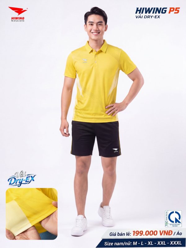 Áo Pickleball Cầu Lông Hiwing P5 Nam Màu Vàng Chính Hãng (Vải DRY-EX) — Siêu Nhẹ, Thoáng Mát