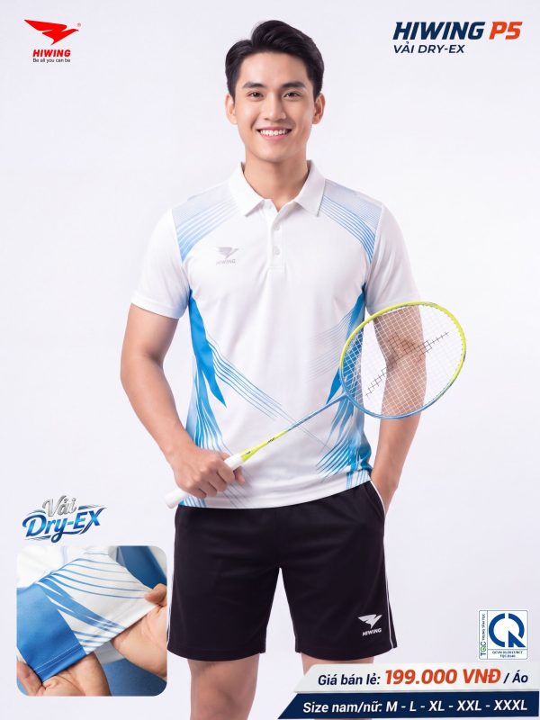 Alternative view of Áo Pickleball Cầu Lông Hiwing P5 Nam Màu Trắng Chính Hãng (Vải DRY-EX) — Siêu Nhẹ, Thoáng Mát