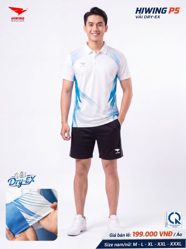 Áo Pickleball Cầu Lông Hiwing P5 Nam Màu Trắng Chính Hãng (Vải DRY-EX) — Siêu Nhẹ, Thoáng Mát