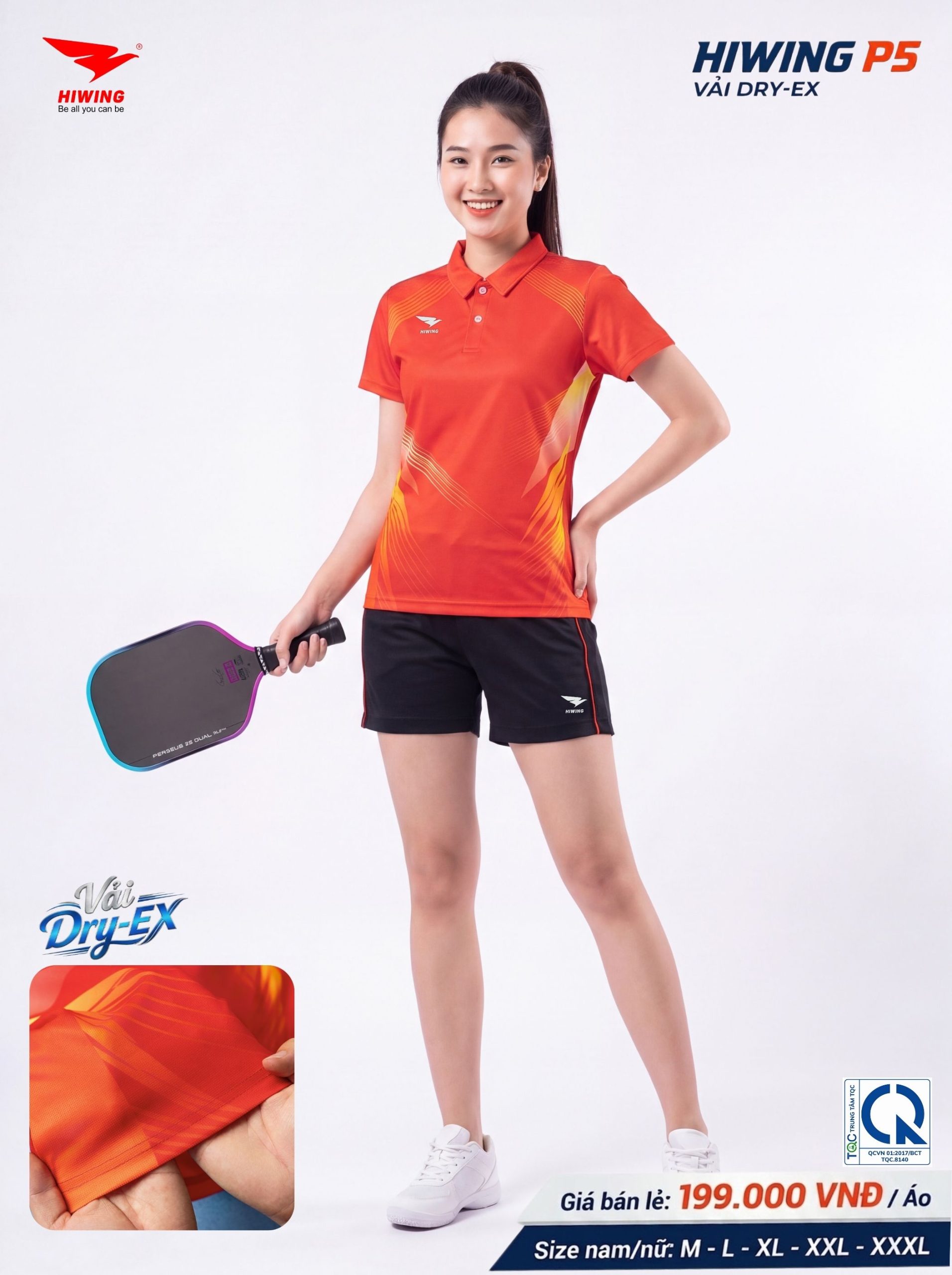 Áo Pickleball Cầu Lông Hiwing P5 Nữ Màu Đỏ Chính Hãng (Vải DRY-EX) — Siêu Nhẹ, Thoáng Mát