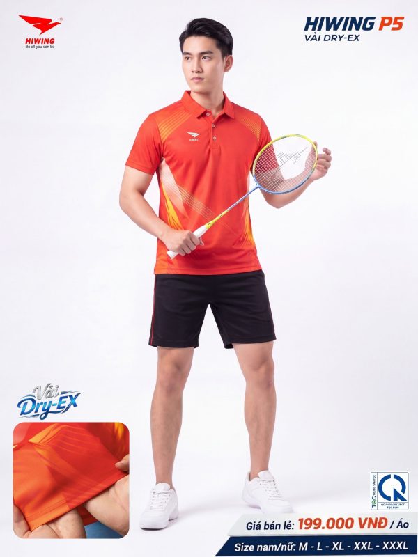 Áo Pickleball Cầu Lông Hiwing P5 Nam Màu Đỏ Chính Hãng (Vải DRY-EX) — Siêu Nhẹ, Thoáng Mát