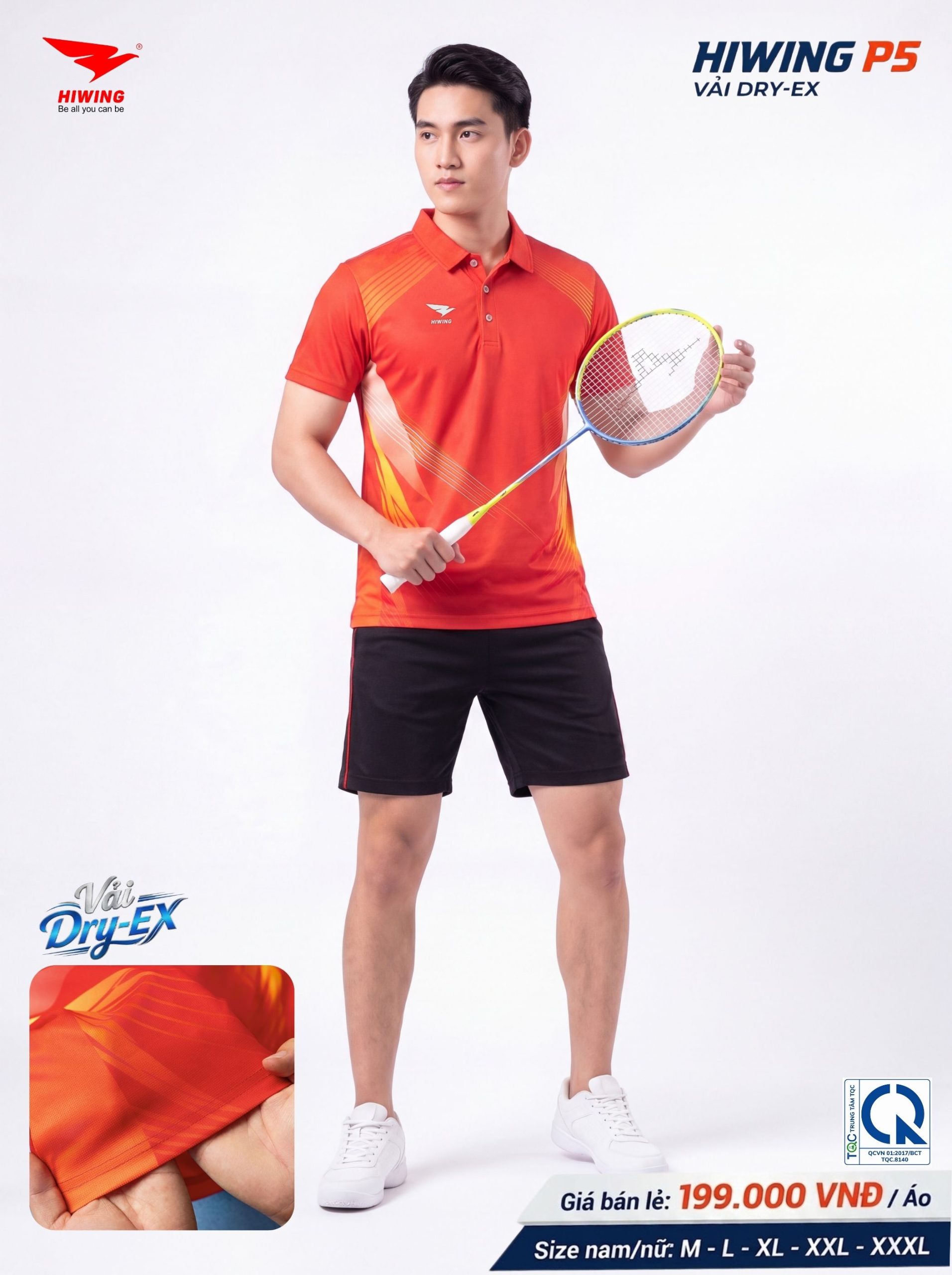 Áo Pickleball Cầu Lông Hiwing P5 Nam Màu Đỏ Chính Hãng (Vải DRY-EX) — Siêu Nhẹ, Thoáng Mát