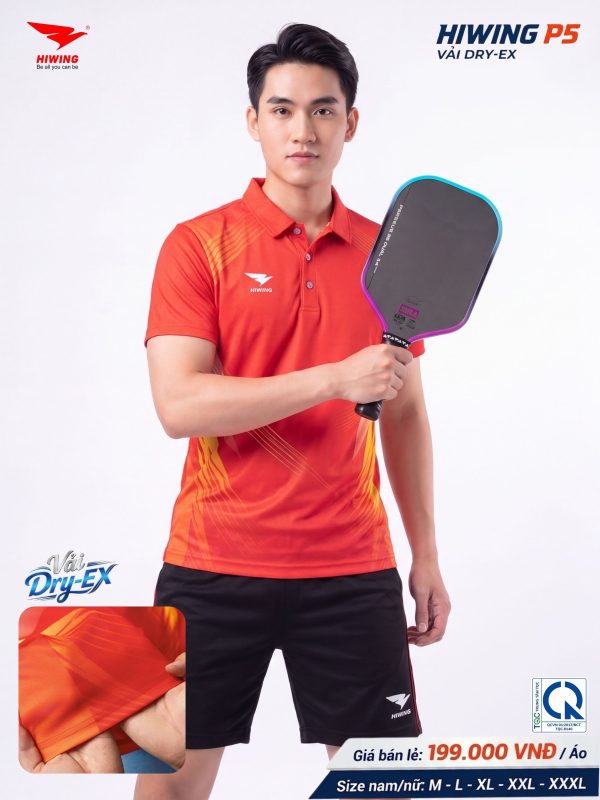 Alternative view of Áo Pickleball Cầu Lông Hiwing P5 Nam Màu Đỏ Chính Hãng (Vải DRY-EX) — Siêu Nhẹ, Thoáng Mát